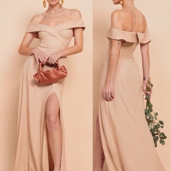 Reformation Dresses & Skirts - Reformation maxi dress size 2 NEW Redford off shoulder bridesmaid Champagne $388